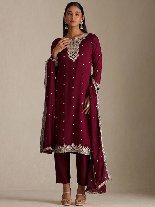 Dhiyona SO Women's Women Ethnic Motifs Embroidered Kurta with Trousers & Dupatta