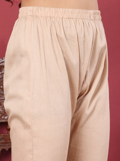 Dhiyona VR Women's Beige Pure Hand Kantha Embroidered Kurta Set With Dupatta