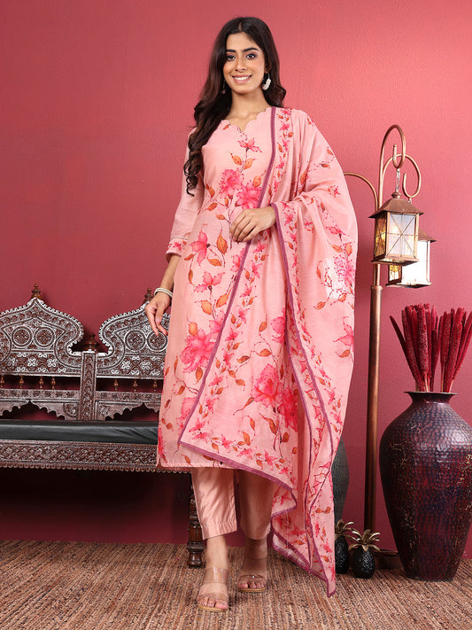 Dhiyona VR Women's Silk Kantha Hand Embroidered Kurta Set With Embroidered Dupatta