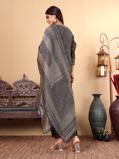 Dhiyona VR Women's Chanderi Silk Geometric Printed Kurta Paired With Bottom And Dupatta