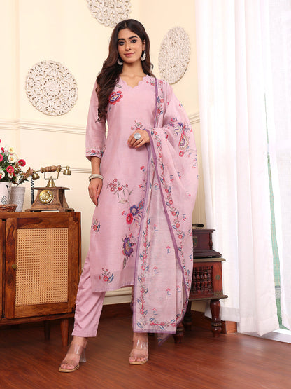 Dhiyona VR Women's Pure Kantha Hand Embroidered Kurta Set With Dupatta