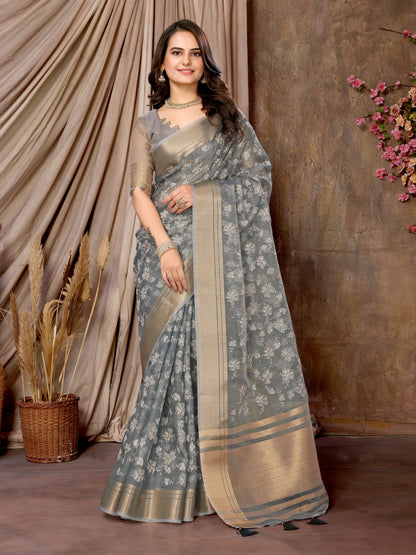 Dhiyona GR Women's Florence Grey Khadi Silk Saree