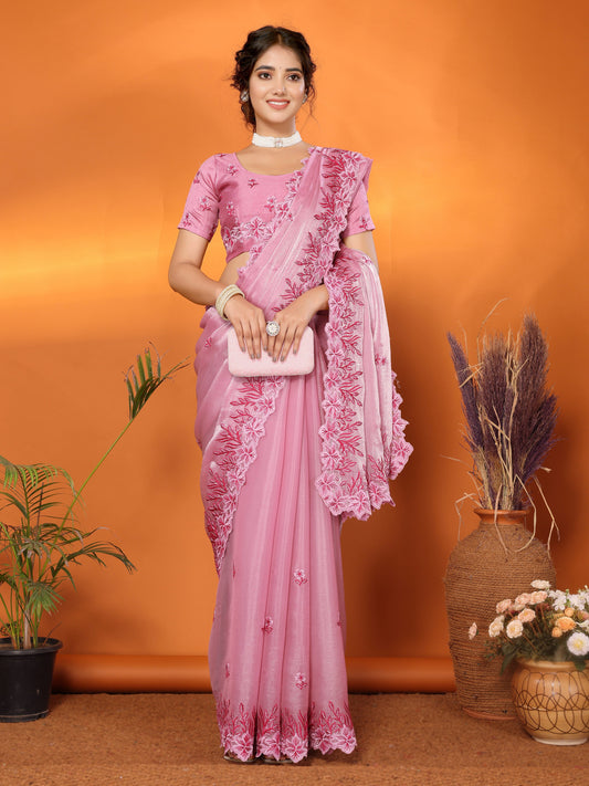 Dhiyona GR Women's Hirva Pink Jimmi Choo Embroidered Saree