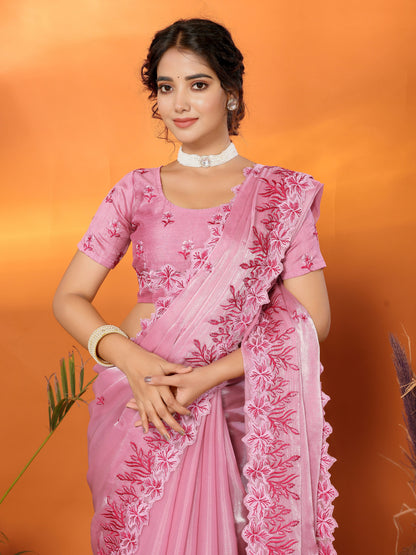 Dhiyona GR Women's Hirva Pink Jimmi Choo Embroidered Saree