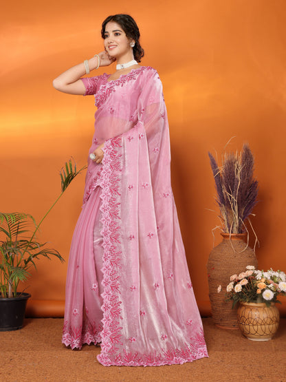 Dhiyona GR Women's Hirva Pink Jimmi Choo Embroidered Saree