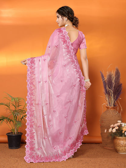 Dhiyona GR Women's Hirva Pink Jimmi Choo Embroidered Saree