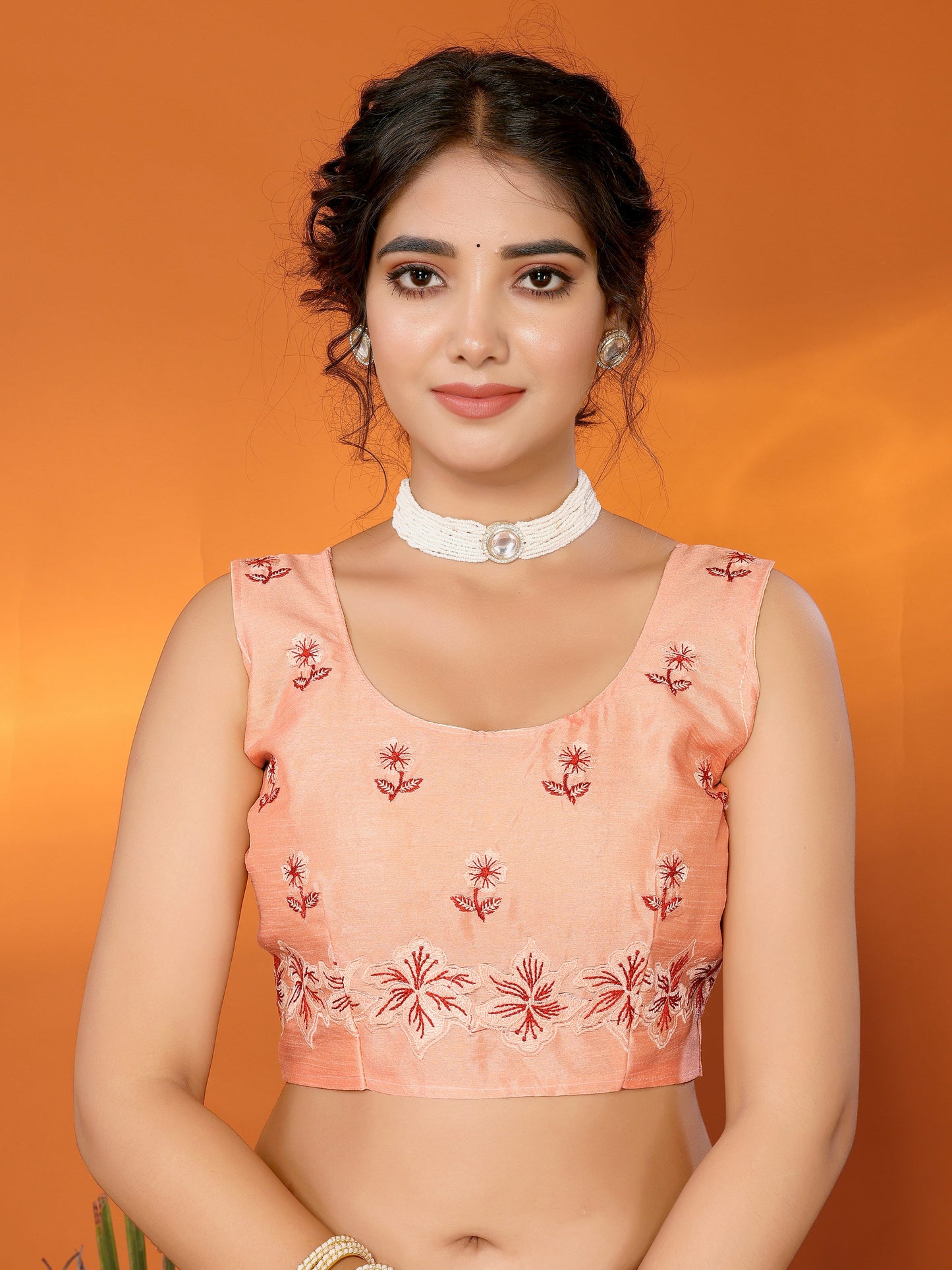 Dhiyona GR Women's Hirva Peach Orange Jimmi Choo Embroidered Saree