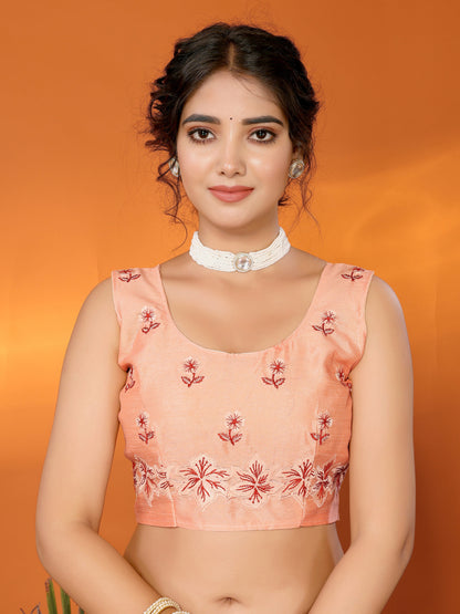 Dhiyona GR Women's Hirva Peach Orange Jimmi Choo Embroidered Saree