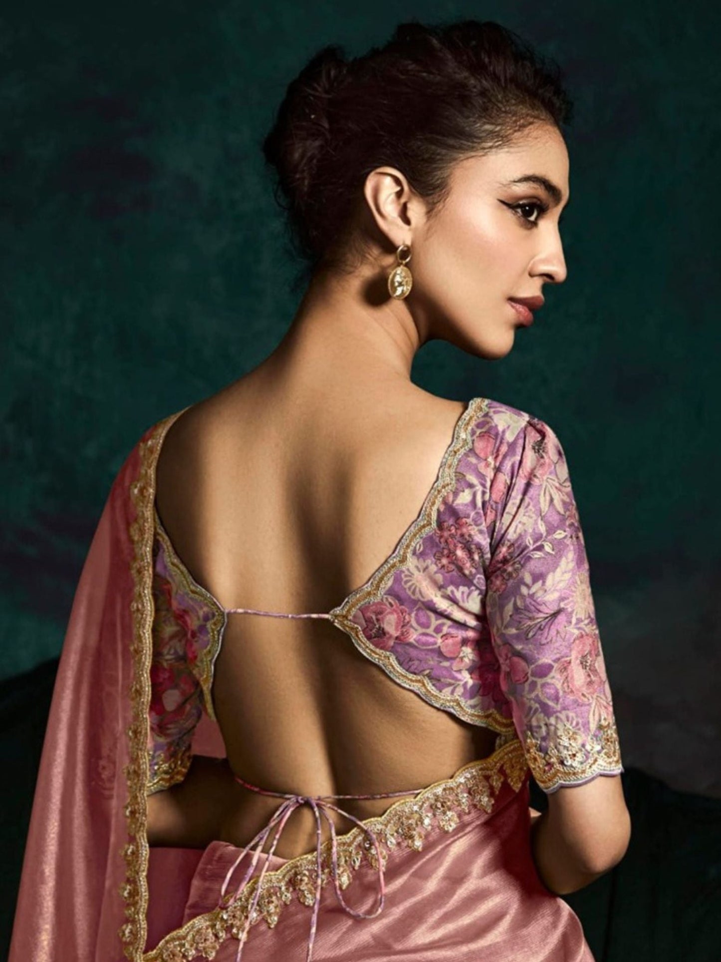 Dhiyona KM Women Trendy Peach Pure Tissue Silk Saree With Designer Printed Blouse