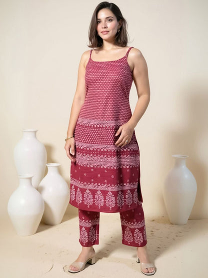 Women Ethnic Motifs Printed Shoulder Straps Pure Cotton Kurta with Trousers