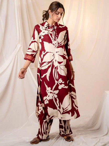 Women Floral Printed Regular Sequinned Kurta with Trousers
