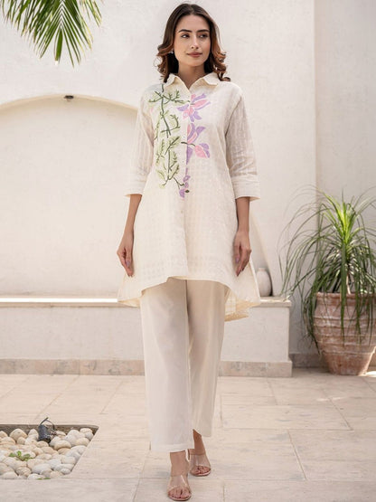 Women Floral Printed Regular Pure Cotton Kurti with Trousers