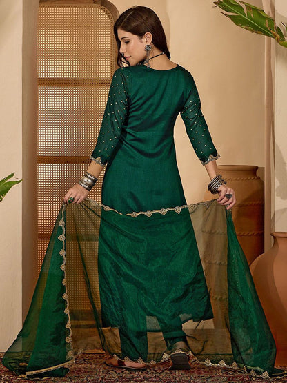 Dhiyona SN Women's Ethnic Motifs Embroidered Anarkali Kurta with Trouser & Dupatta