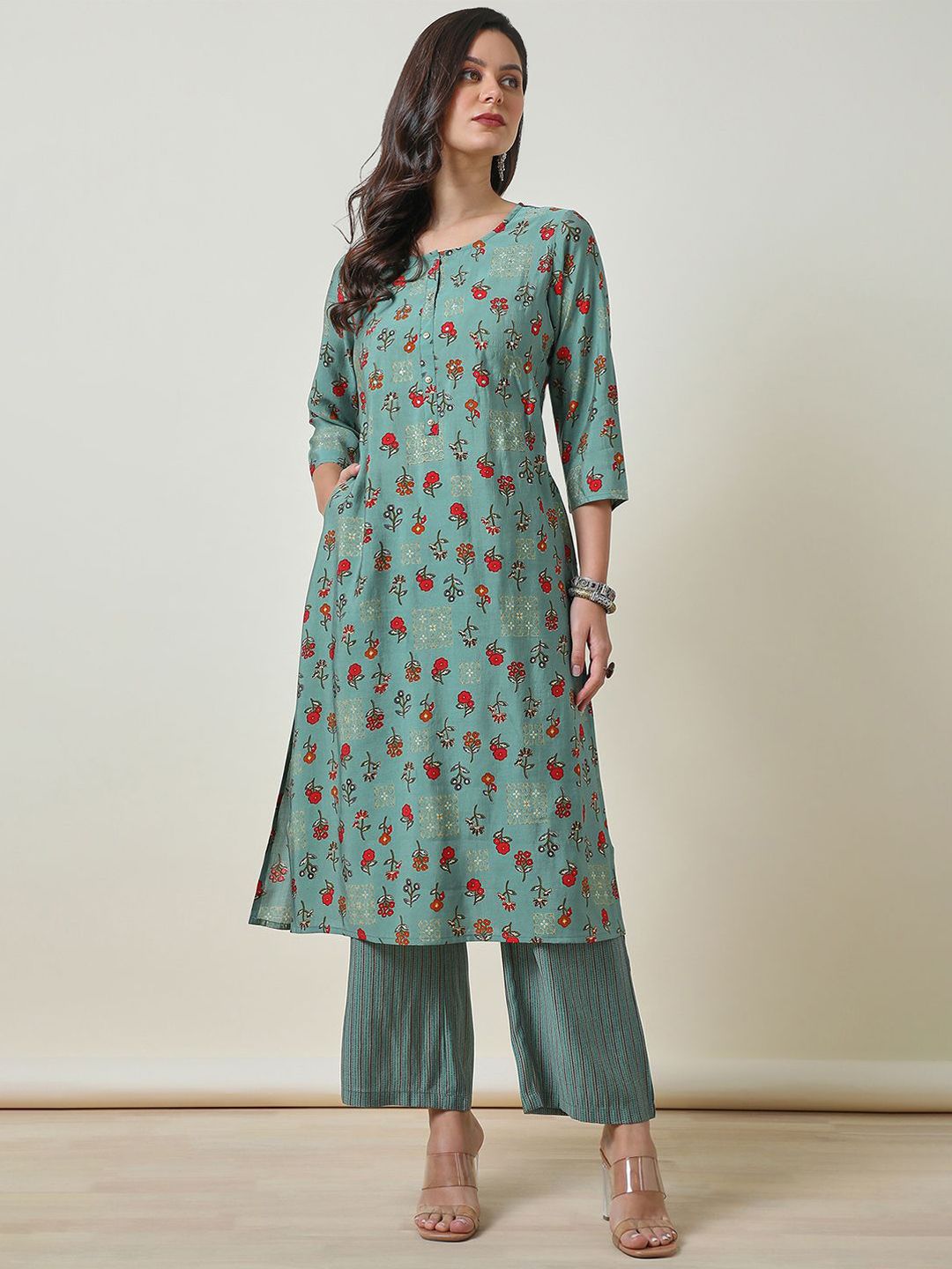 Dhiyona SO Women's Floral Printed Straight Kurta with Palazzos