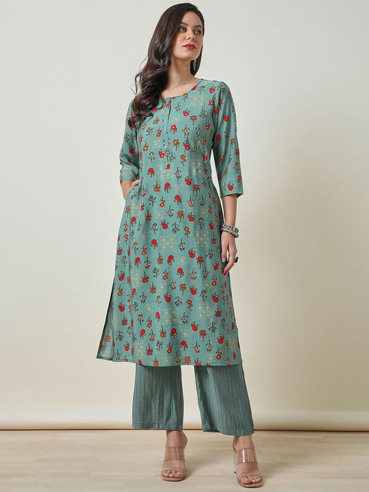 Dhiyona SO Women's Floral Printed Straight Kurta with Palazzos