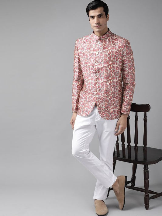 Men's MulticolorBasePink Silk Blend Straight Jodhpuri