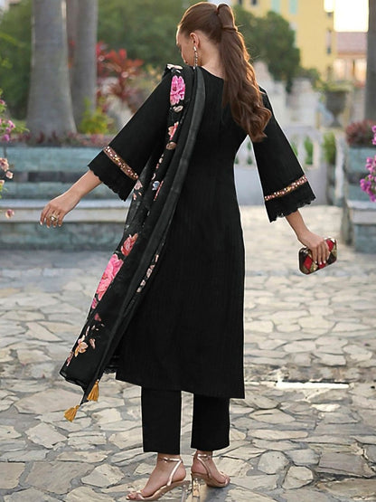 Women Ethnic Motifs Embroidered Regular Thread Work Pure Cotton Kurta with Trousers & With Dupatta
