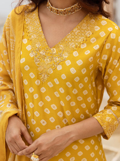 Dhiyona IS Women's Ethnic Motifs Printed Beads & stones Straight Kurta With Palazzos & Dupatta