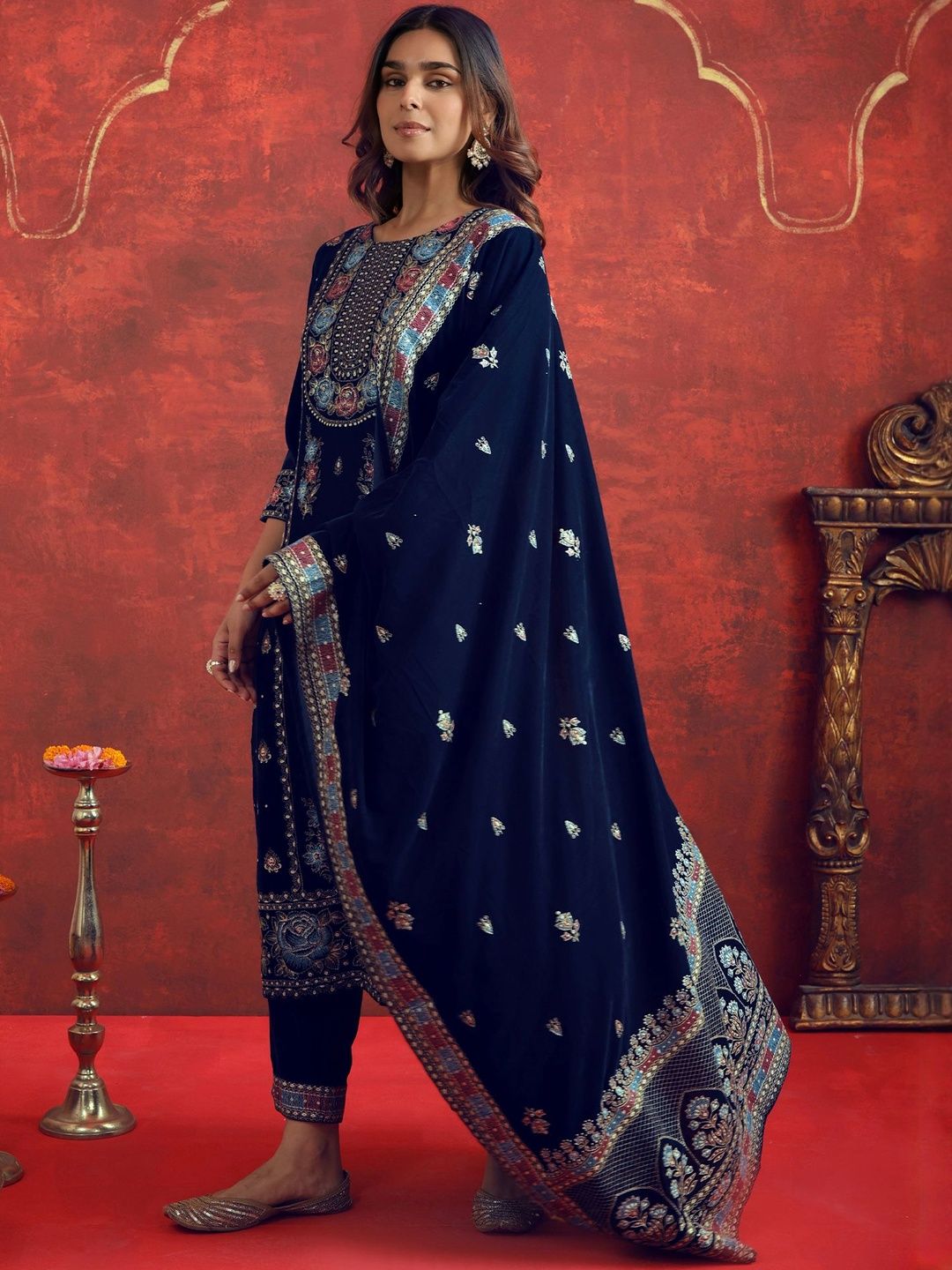 Women Ethnic Motifs Embroidered Kurta with Trousers & Dupatta