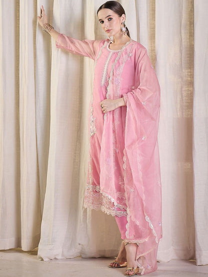 Women Ethnic Motifs Embroidered Kurta with Trousers & With Dupatta