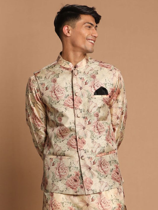Men's Brown Silk Blend Straight Nehru Jacket