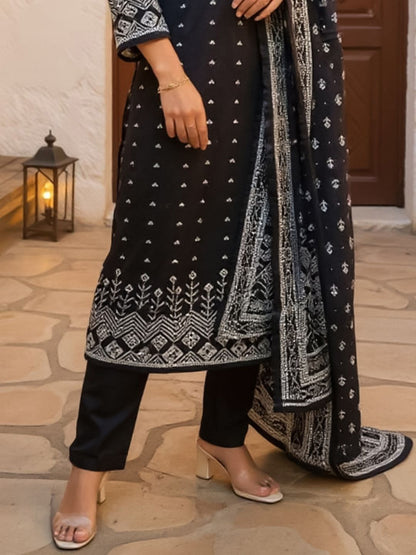 Floral Printed V-Neck Pure Cotton Straight Kurta With Trousers & Dupatta