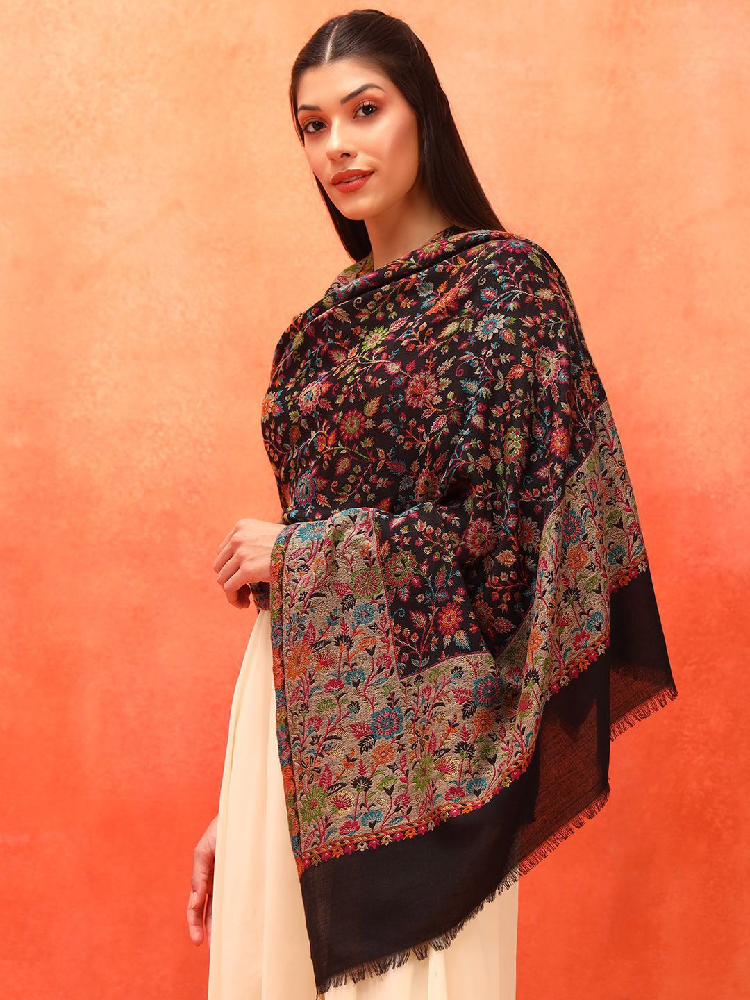 Dhiyona PA Floral Woven Design Woollen Acrylic Shawl