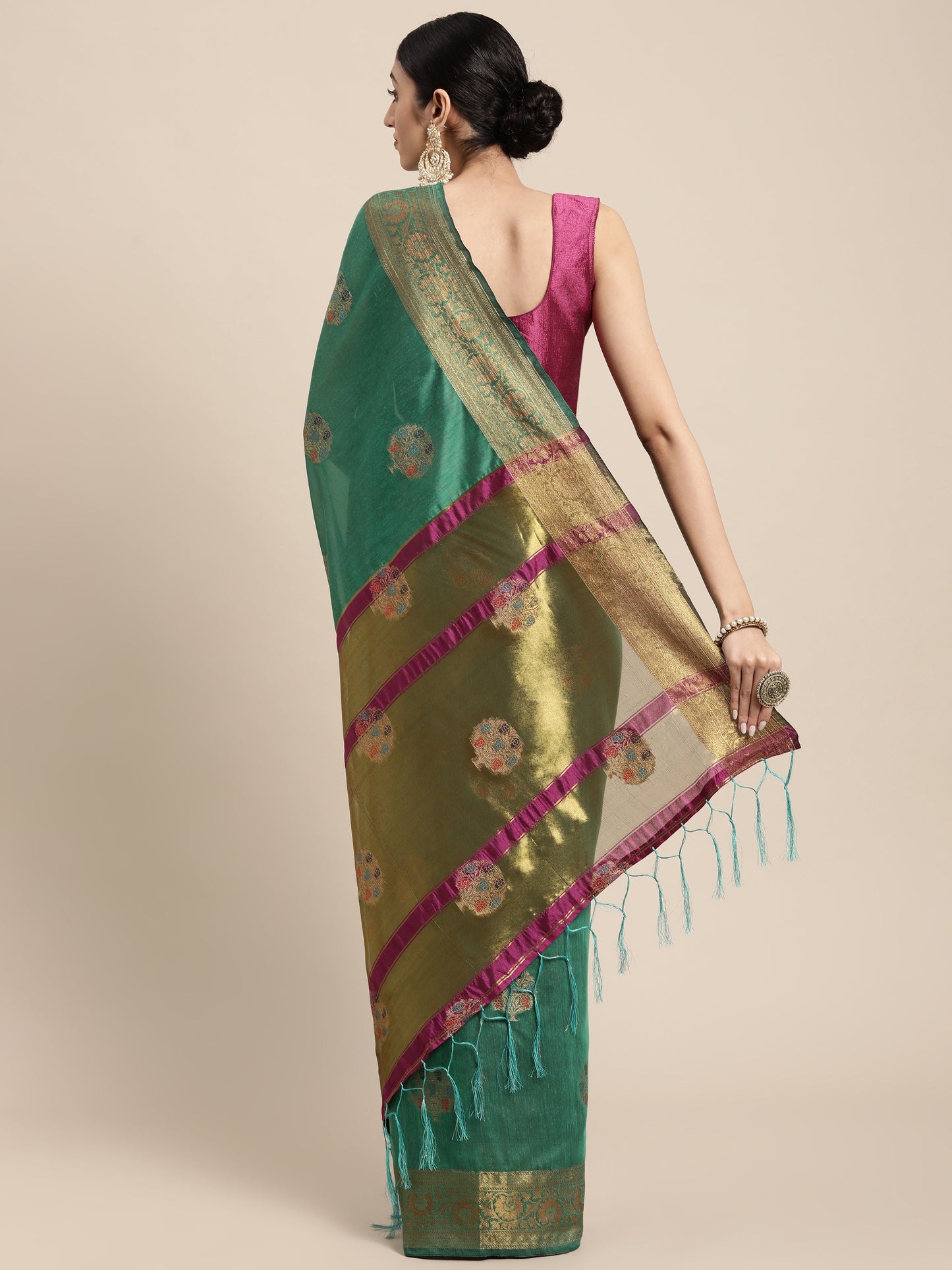 Dhiyona GR Women's Vaibhavi Seafoam Green Cotton Blend Saree