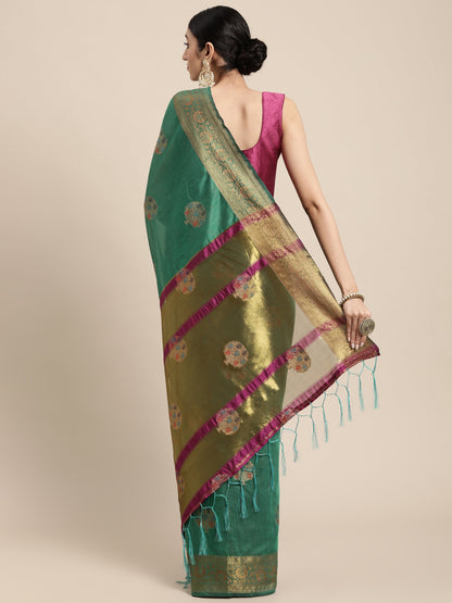 Dhiyona GR Women's Vaibhavi Seafoam Green Cotton Blend Saree