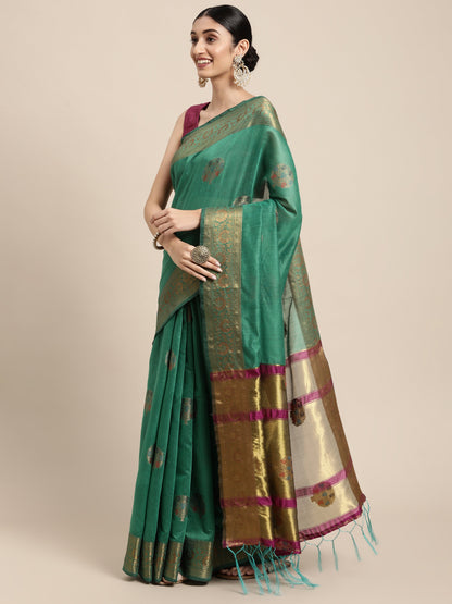 Dhiyona GR Women's Vaibhavi Seafoam Green Cotton Blend Saree