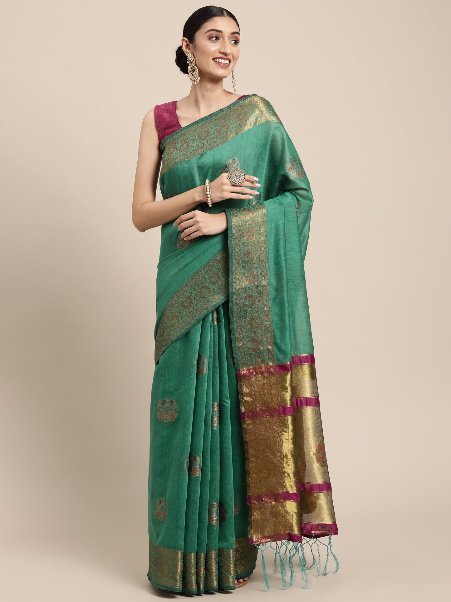 Dhiyona GR Women's Vaibhavi Seafoam Green Cotton Blend Saree