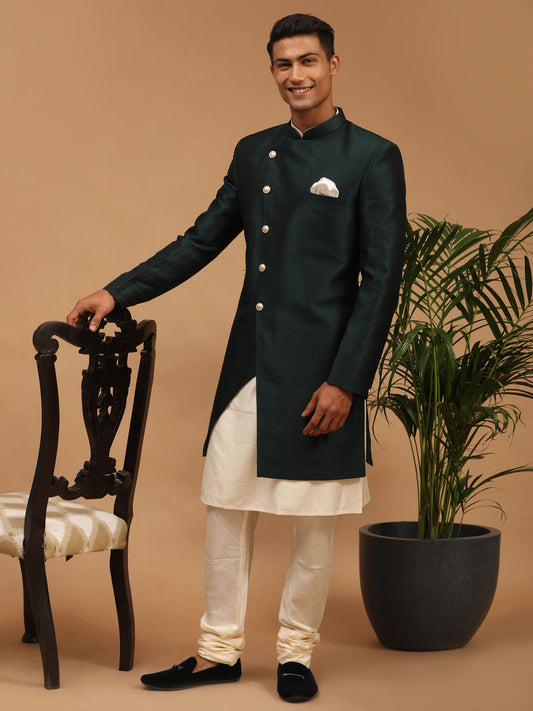 Men's Cream Viscose Straight Sherwani Set