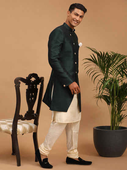 Men's Cream Viscose Straight Sherwani Set