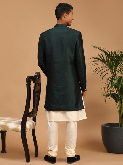 Men's Cream Viscose Straight Sherwani Set