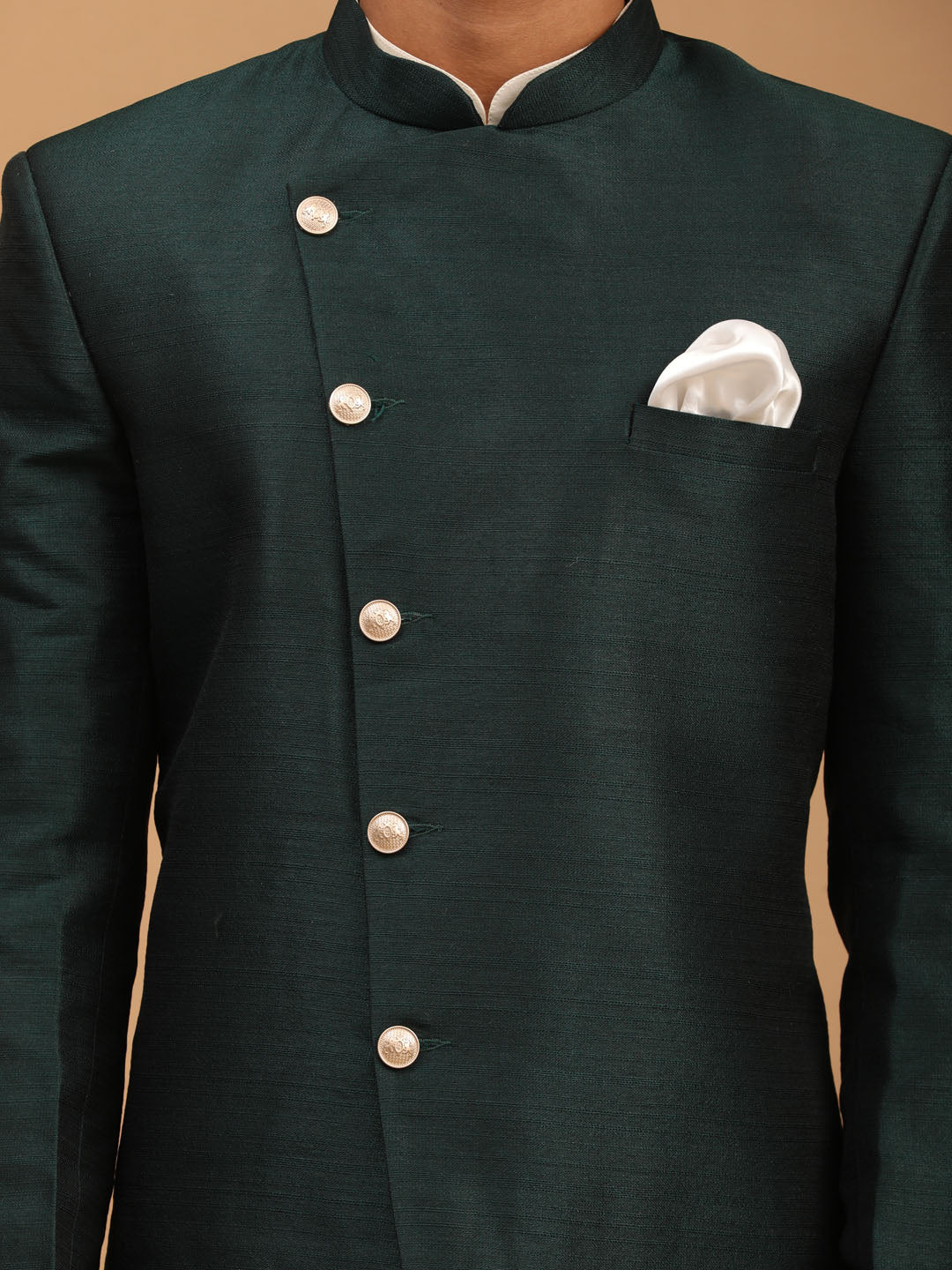 Men's Cream Viscose Straight Sherwani Set