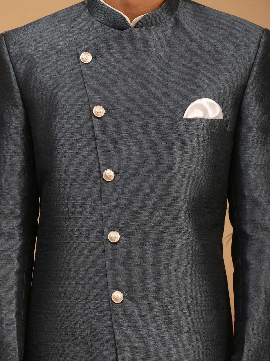 Men's Grey Viscose Straight Sherwani Set