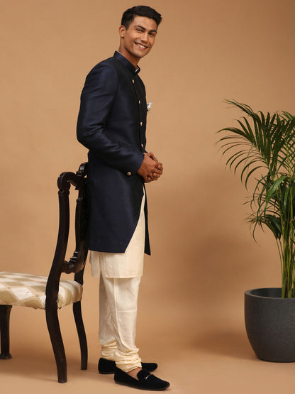 Men's Cream Viscose Straight Sherwani Set