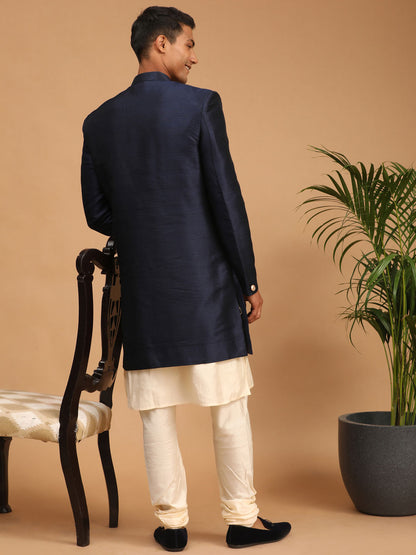 Men's Cream Viscose Straight Sherwani Set
