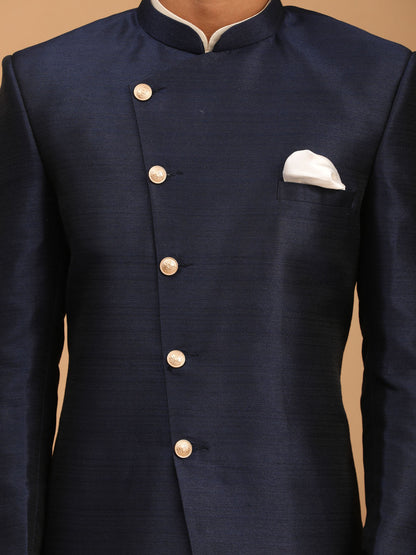 Men's Cream Viscose Straight Sherwani Set