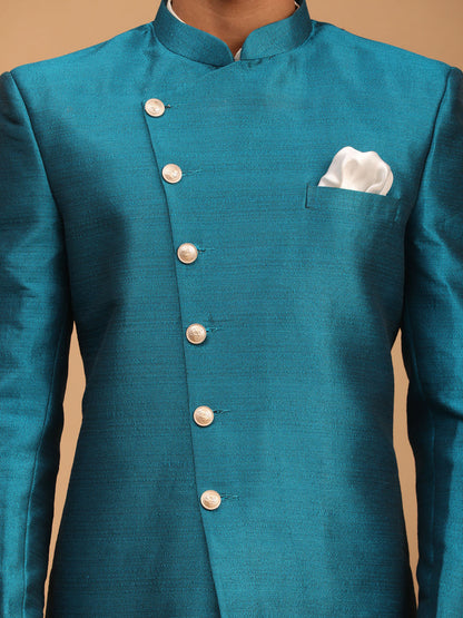 Men's Cream Viscose Straight Sherwani Set