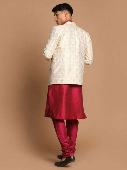 Men's Cream Viscose Straight Jacket  Kurta and Pyjama Set