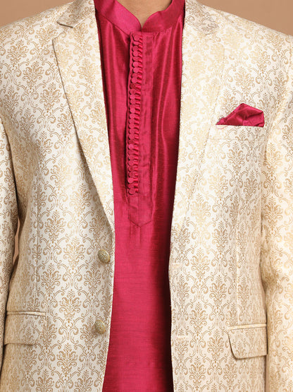 Men's Pink Viscose Blend Straight Jacket  Kurta and Pyjama Set