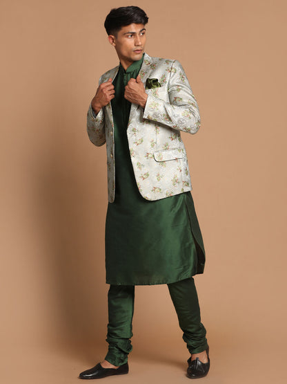 Men's Green Viscose Blend Straight Jacket  Kurta and Pyjama Set