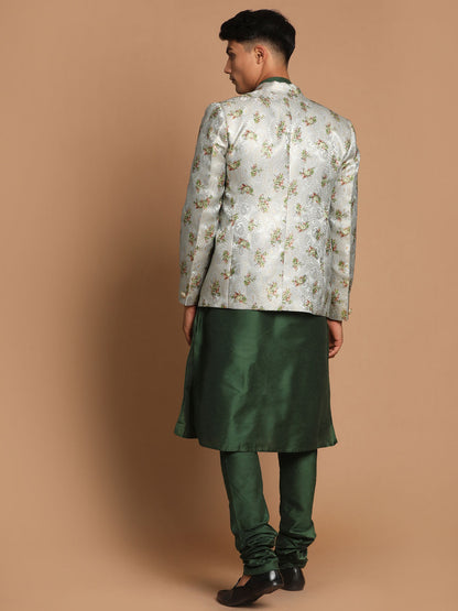 Men's Green Viscose Blend Straight Jacket  Kurta and Pyjama Set