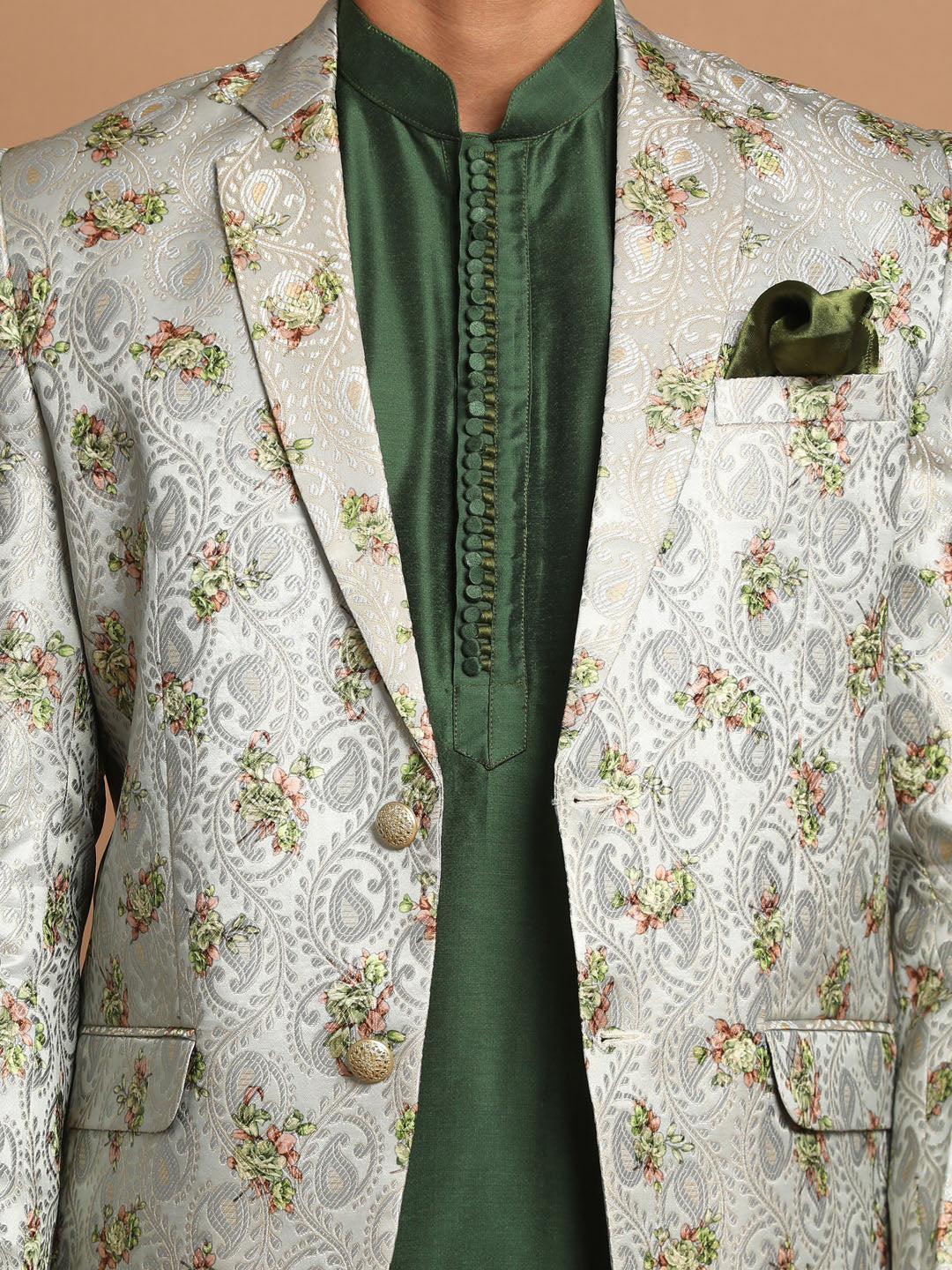 Men's Green Viscose Blend Straight Jacket  Kurta and Pyjama Set