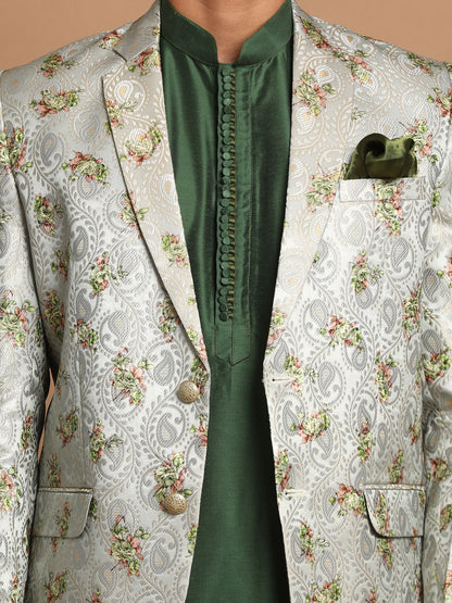 Men's Green Viscose Blend Straight Jacket  Kurta and Pyjama Set