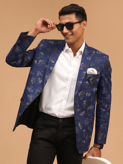 Men's Navy Blue Silk Blend Blazer Blazer