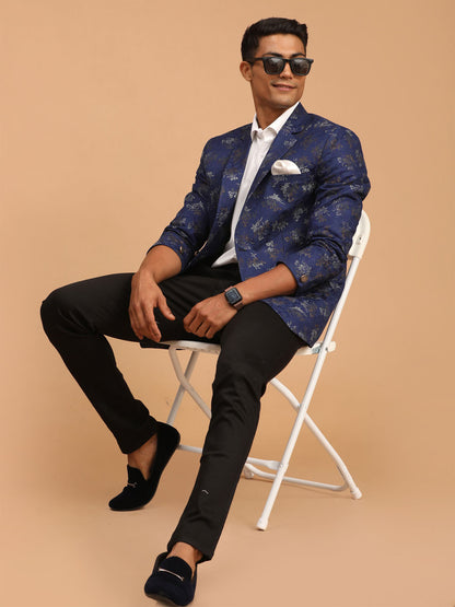 Men's Navy Blue Silk Blend Blazer Blazer