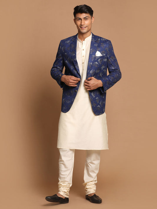 Men's Cream Viscose Straight Jacket  Kurta and Pyjama Set