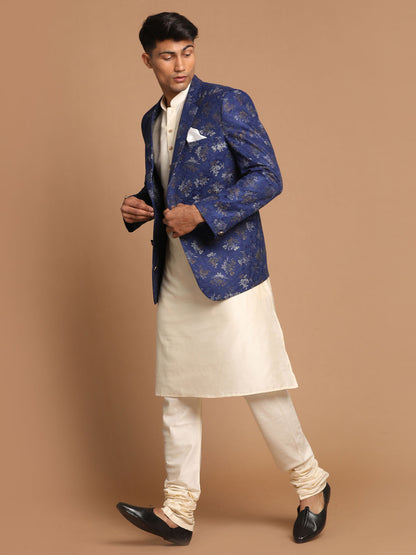 Men's Cream Viscose Straight Jacket  Kurta and Pyjama Set
